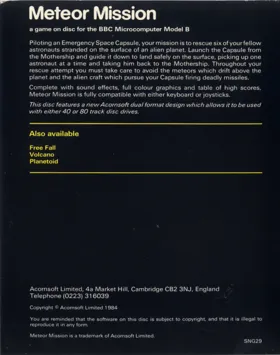 Meteor Mission (1983)(Acornsoft)[MISION1] box cover back